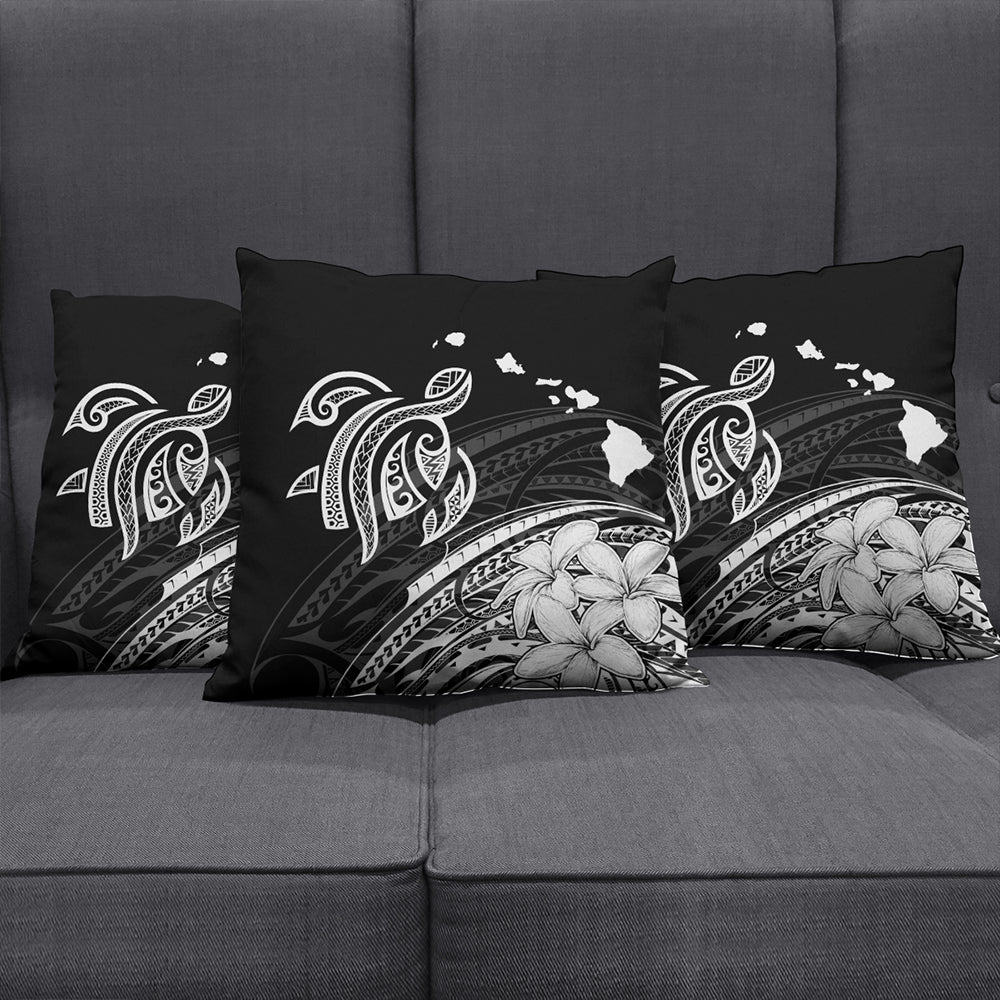 Hawaii Pillow Cover Turtle Polynesian Map Plumeria White