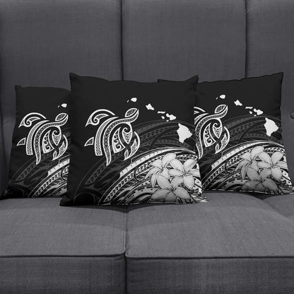 Hawaii Pillow Cover Turtle Polynesian Map Plumeria White