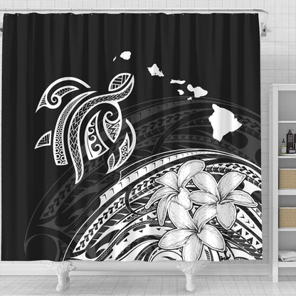 Hawaii Shower Curtain Turtle Polynesian Map Plumeria White