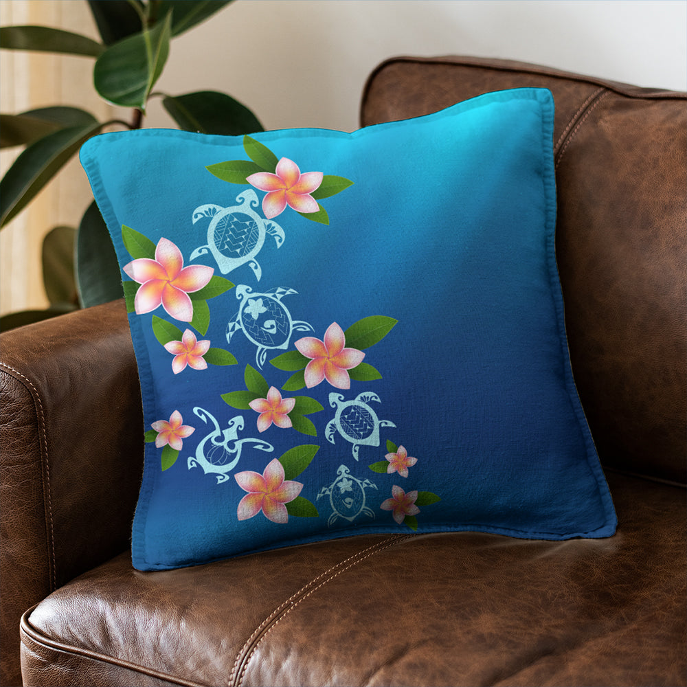 Hawaii Pillow Cover Turtle Polynesian Plumeria Ocean