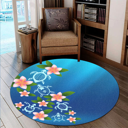 Hawaii Round Rug Turtle Polynesian Plumeria Ocean