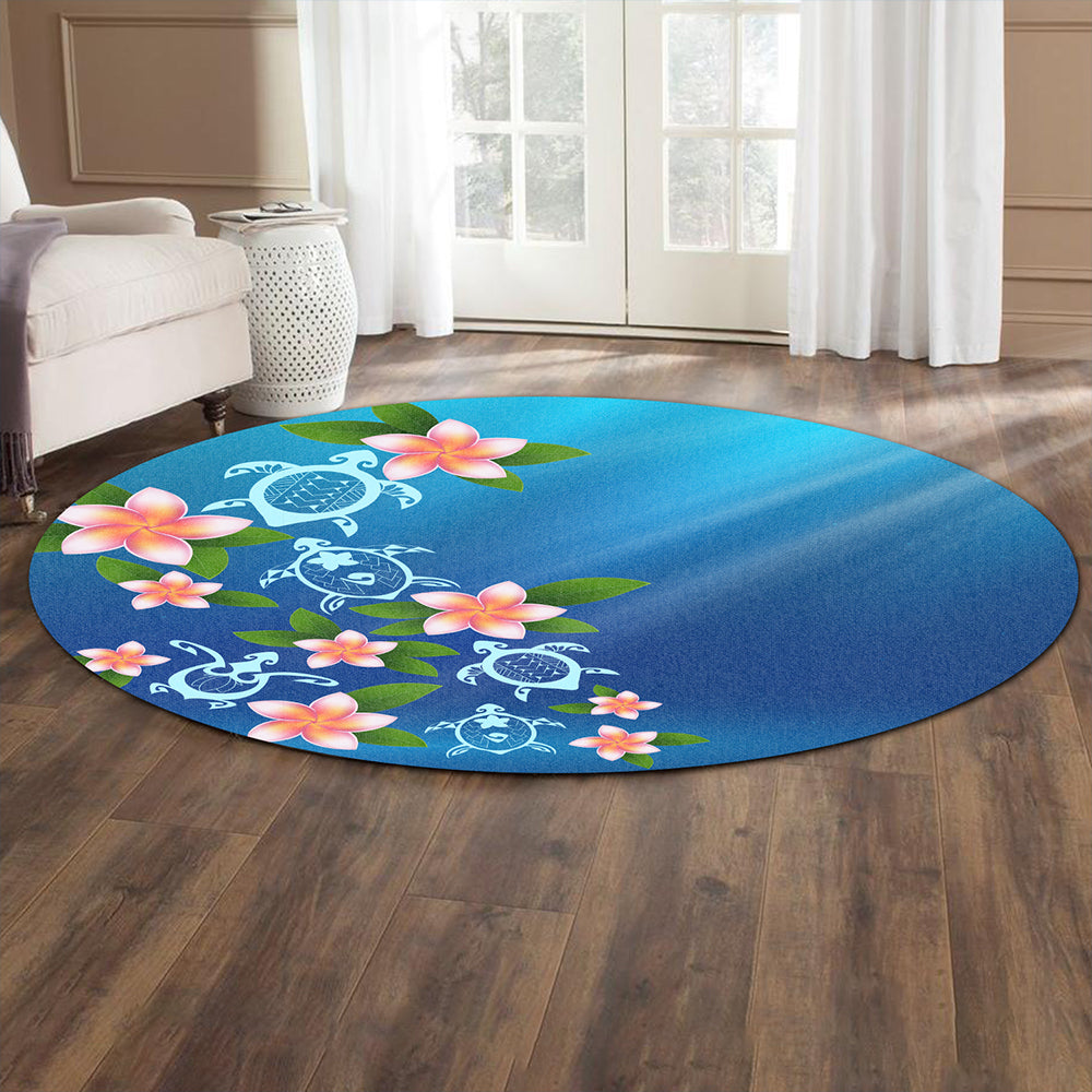 Hawaii Round Rug Turtle Polynesian Plumeria Ocean