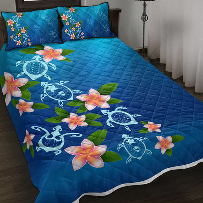 Hawaii Quilt Bed Set Turtle Polynesian Plumeria Ocean