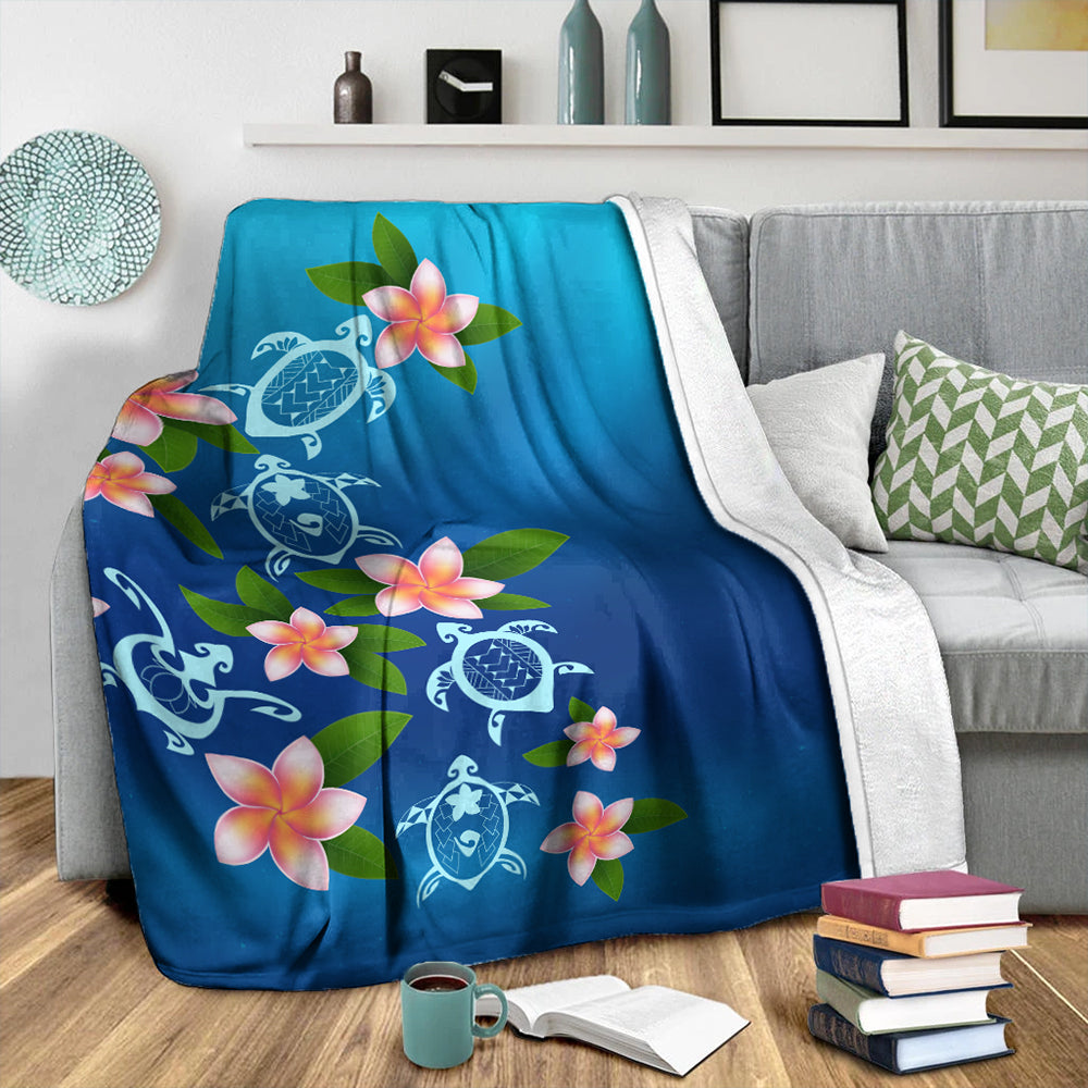 Hawaii Premium Blanket Turtle Polynesian Plumeria Ocean