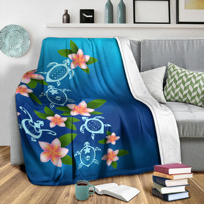 Hawaii Premium Blanket Turtle Polynesian Plumeria Ocean
