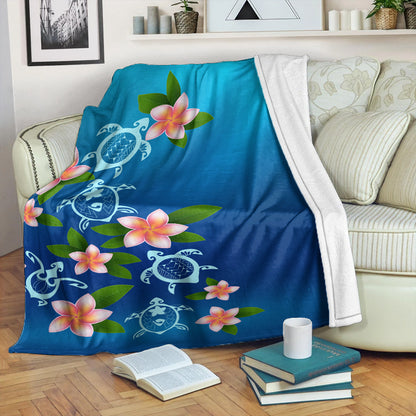 Hawaii Premium Blanket Turtle Polynesian Plumeria Ocean