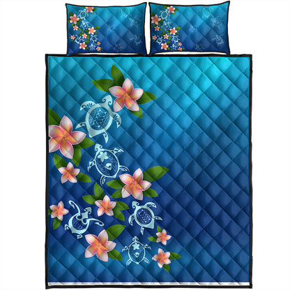 Hawaii Quilt Bed Set Turtle Polynesian Plumeria Ocean