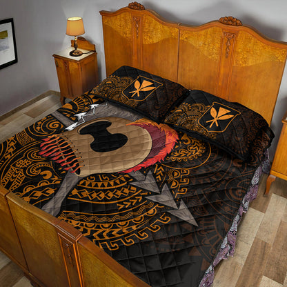 Hawaii Quilt Bed Set Warrior Helmet Polynesian