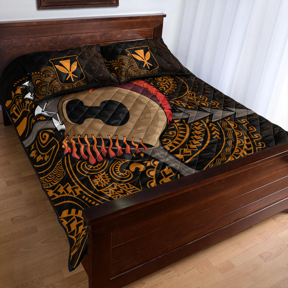 Hawaii Quilt Bed Set Warrior Helmet Polynesian