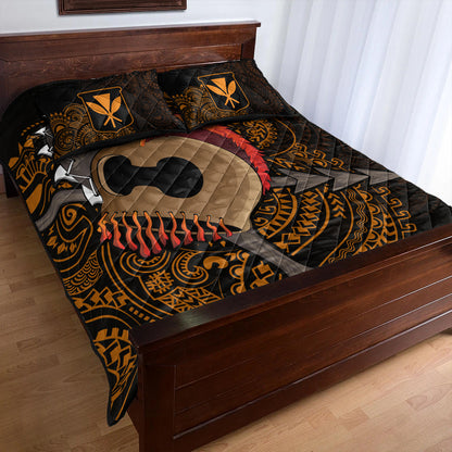 Hawaii Quilt Bed Set Warrior Helmet Polynesian