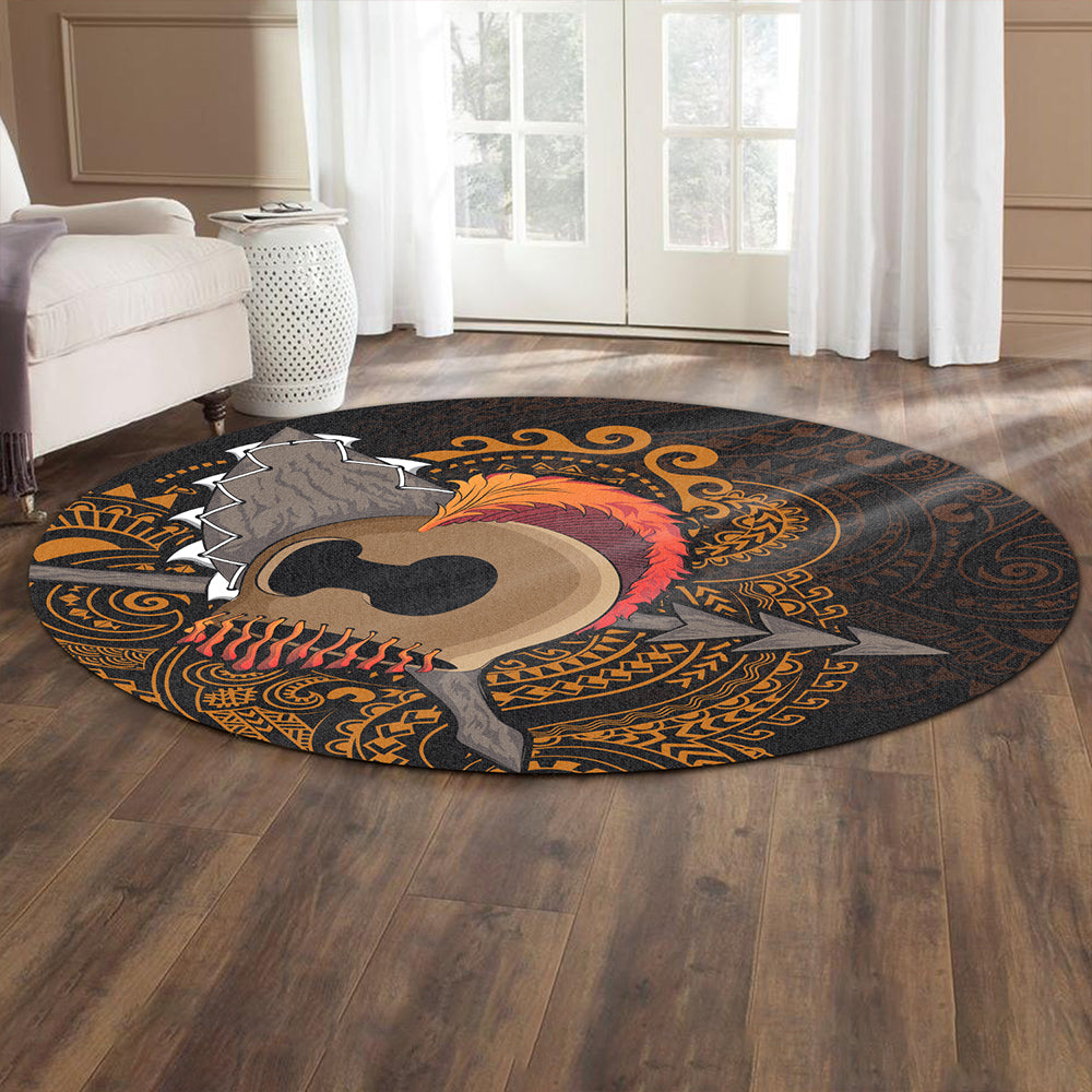 Hawaii Round Rug Warrior Helmet Polynesian