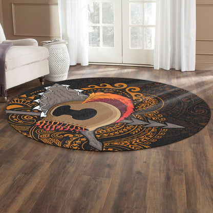 Hawaii Round Rug Warrior Helmet Polynesian