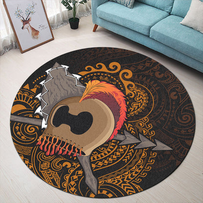 Hawaii Round Rug Warrior Helmet Polynesian