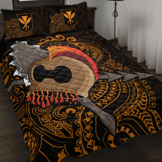 Hawaii Quilt Bed Set Warrior Helmet Polynesian