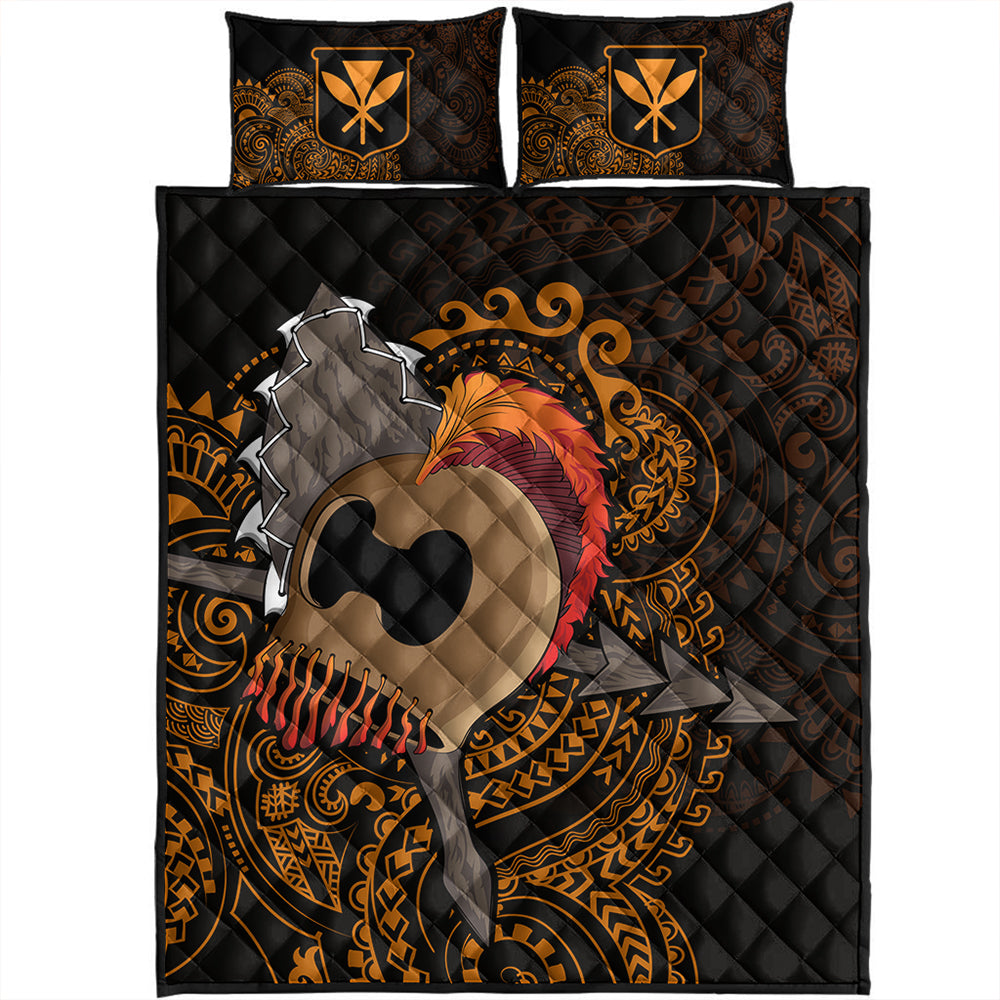 Hawaii Quilt Bed Set Warrior Helmet Polynesian