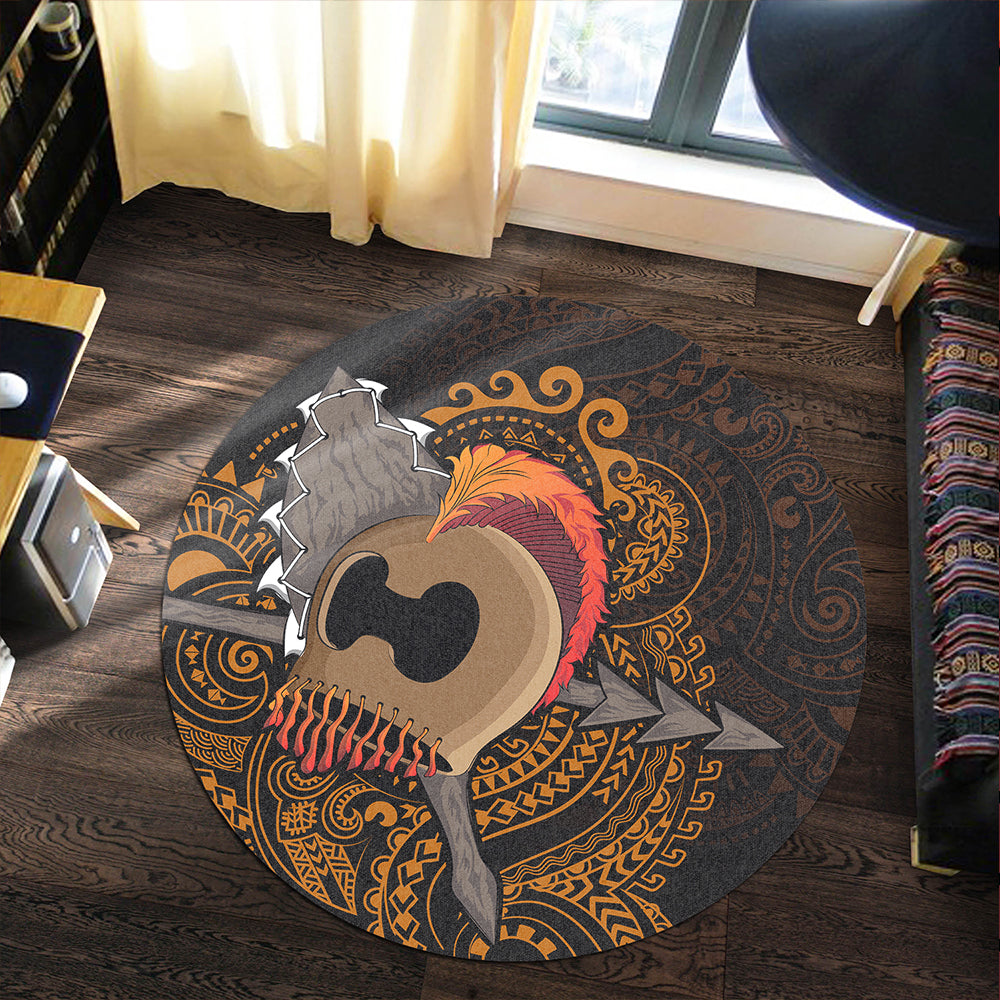 Hawaii Round Rug Warrior Helmet Polynesian