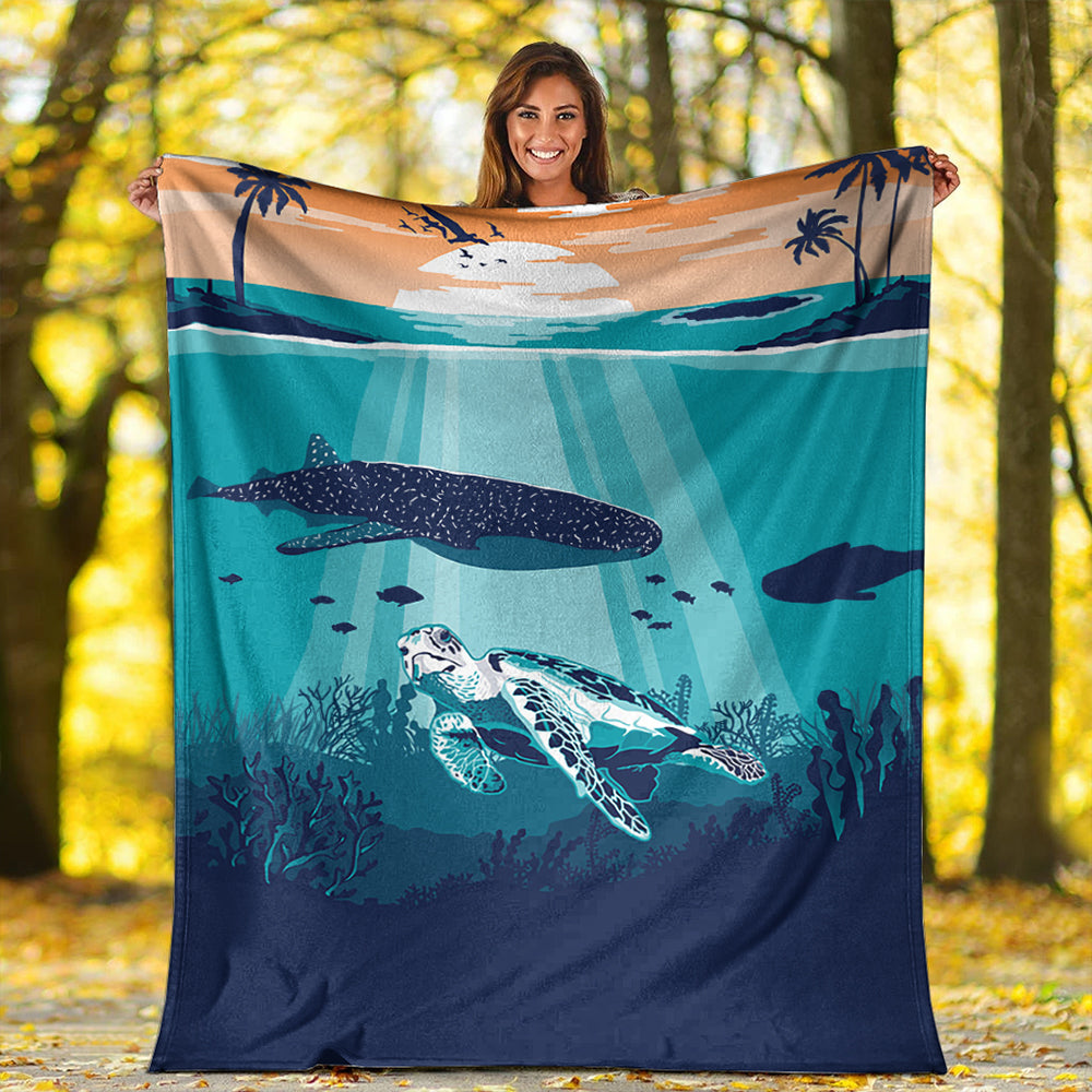 Hawaii Premium Blanket Whale And Turtle In Sunset Polynesian