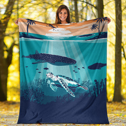 Hawaii Premium Blanket Whale And Turtle In Sunset Polynesian
