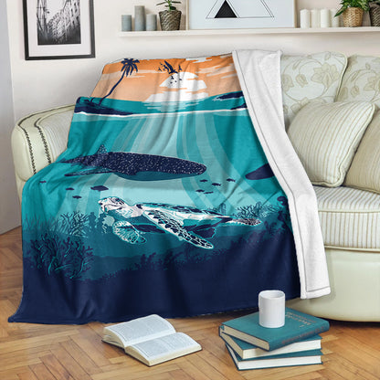 Hawaii Premium Blanket Whale And Turtle In Sunset Polynesian