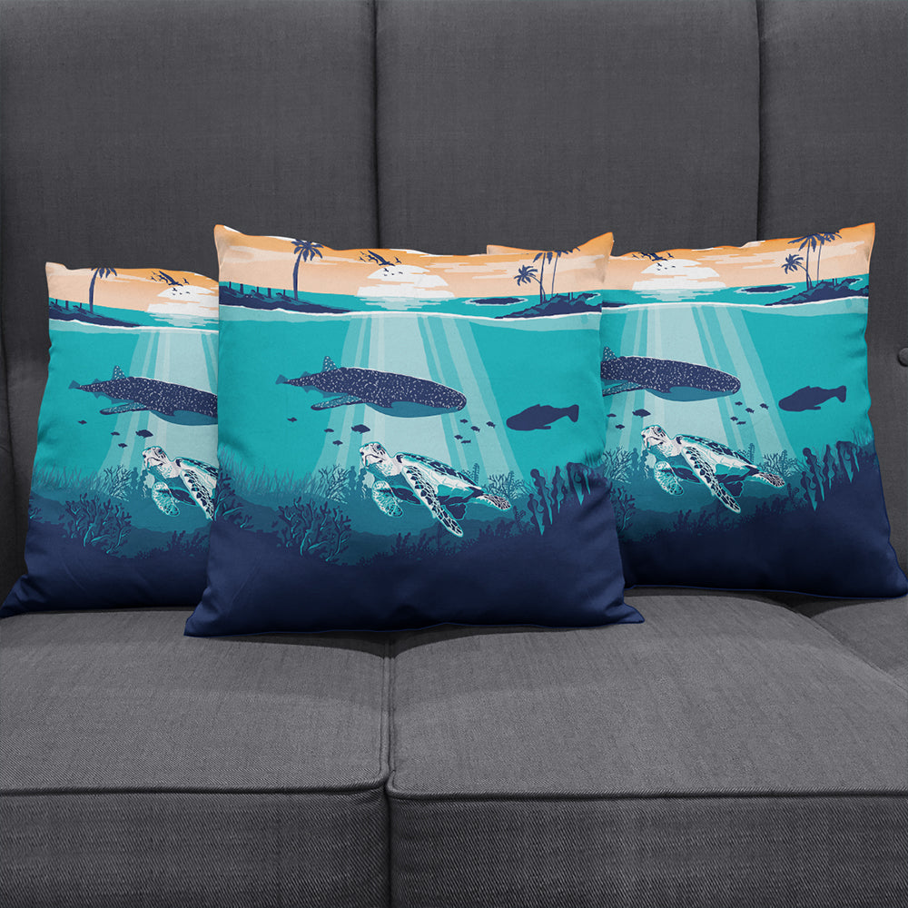 Hawaii Pillow Cover Whale And Turtle In Sunset Polynesian
