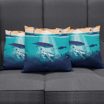 Hawaii Pillow Cover Whale And Turtle In Sunset Polynesian