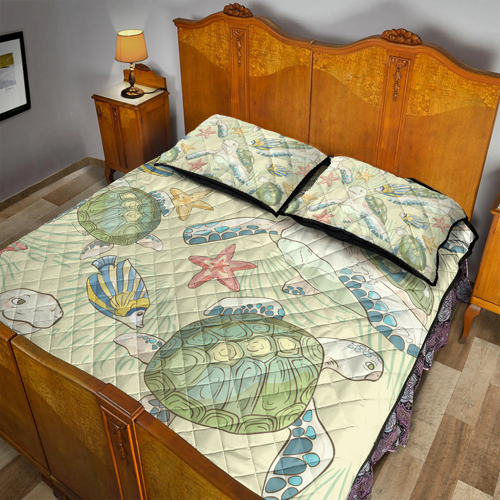 Hawaii Quilt Bed Set World Animal In Sea