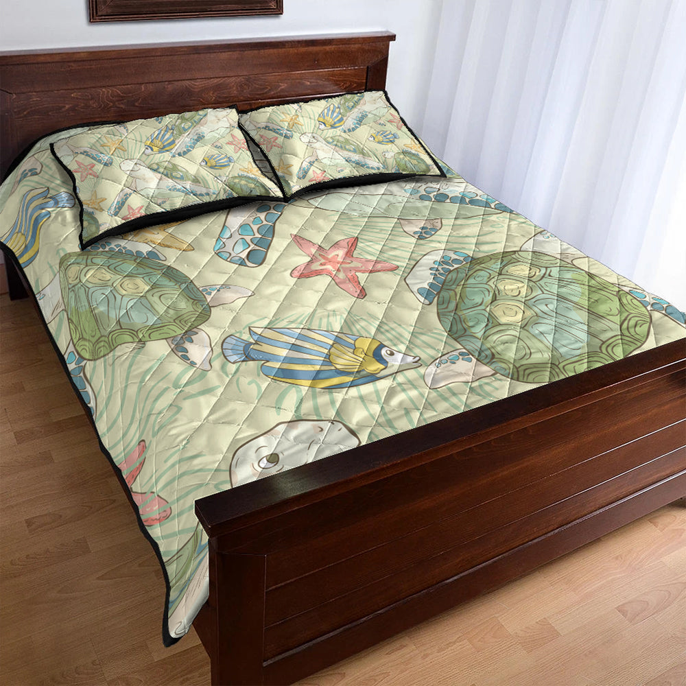 Hawaii Quilt Bed Set World Animal In Sea