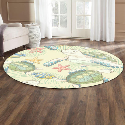 Hawaii Round Rug World Animal In Sea