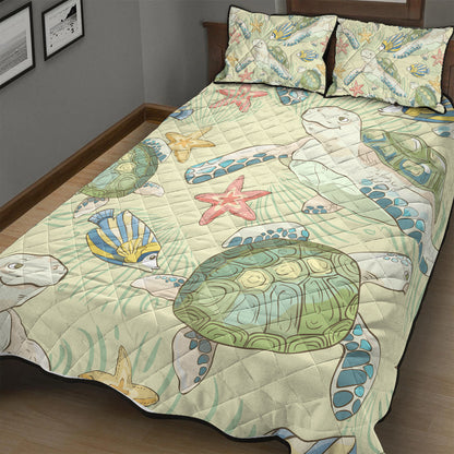 Hawaii Quilt Bed Set World Animal In Sea