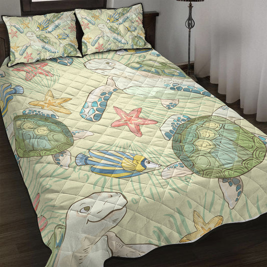 Hawaii Quilt Bed Set World Animal In Sea