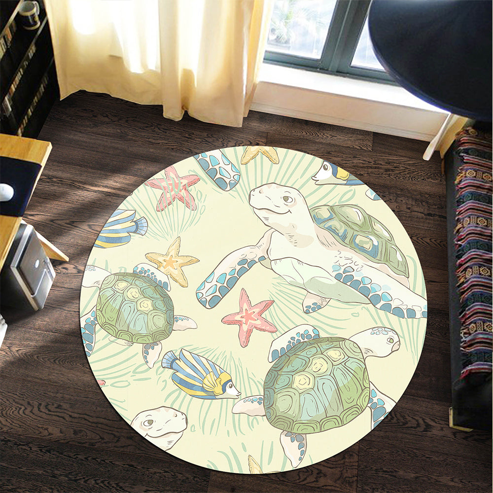 Hawaii Round Rug World Animal In Sea