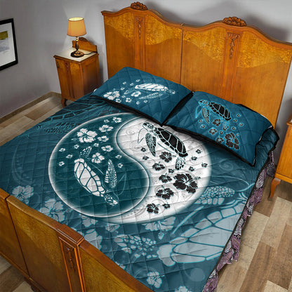 Hawaii Quilt Bed Set Yinyang Turtle Hibiscus