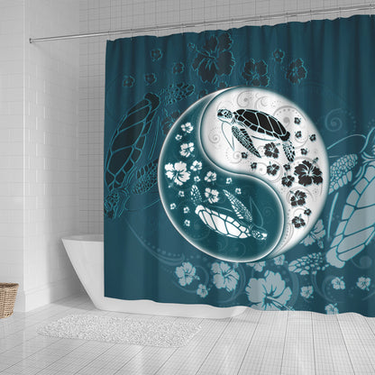 Hawaii Shower Curtain Yinyang Turtle Hibiscus