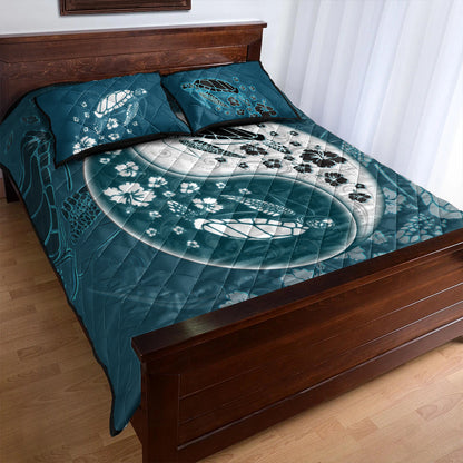 Hawaii Quilt Bed Set Yinyang Turtle Hibiscus