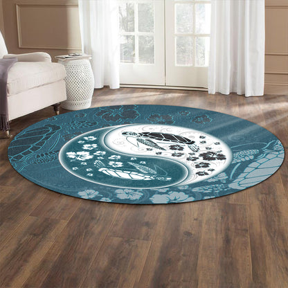 Hawaii Round Rug Yinyang Turtle Hibiscus