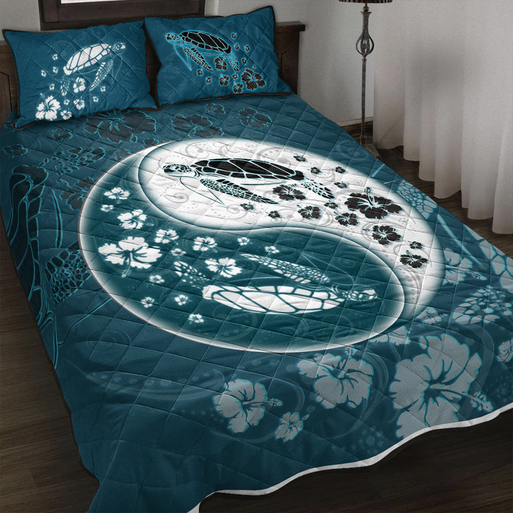 Hawaii Quilt Bed Set Yinyang Turtle Hibiscus