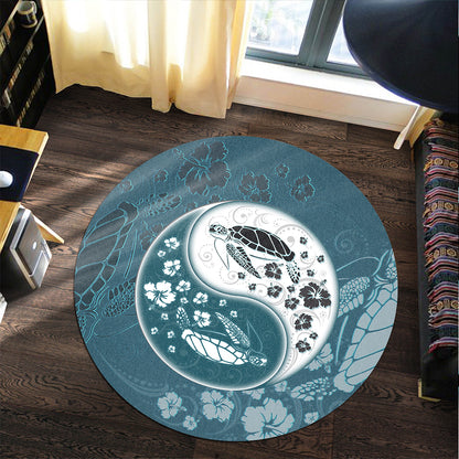 Hawaii Round Rug Yinyang Turtle Hibiscus