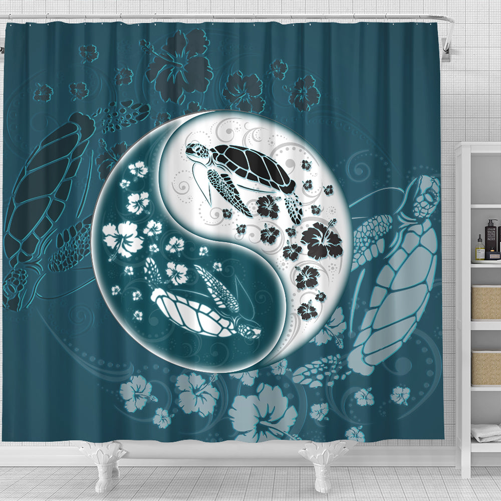 Hawaii Shower Curtain Yinyang Turtle Hibiscus