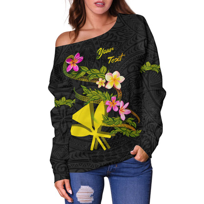 Hawaii Off Shoulder Sweatshirt Custom Plumeria Tribal