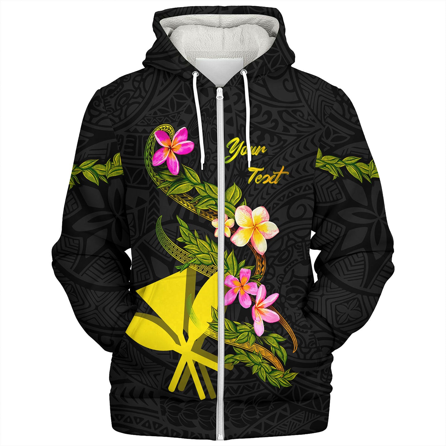 Hawaii Sherpa Hoodie Custom Plumeria Tribal