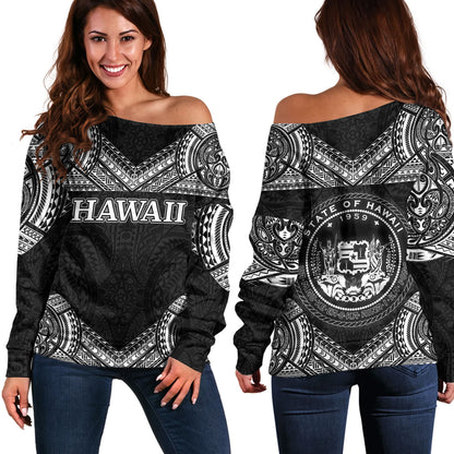 Hawaii Custom Personalised Off Shoulder Sweatshirt Turtle Polynesian Pattern