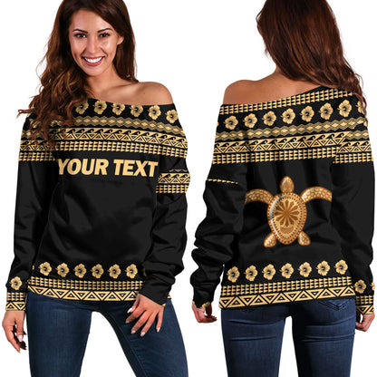 Hawaii Custom Personalised Off Shoulder Sweatshirt Aloha Turtle With Traditional Hawaiian