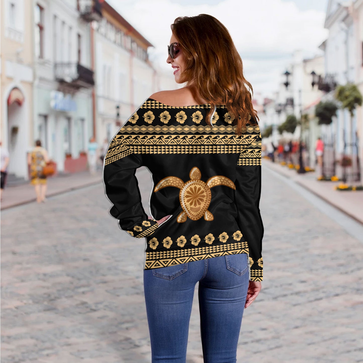 Hawaii Custom Personalised Off Shoulder Sweatshirt Aloha Turtle With Traditional Hawaiian
