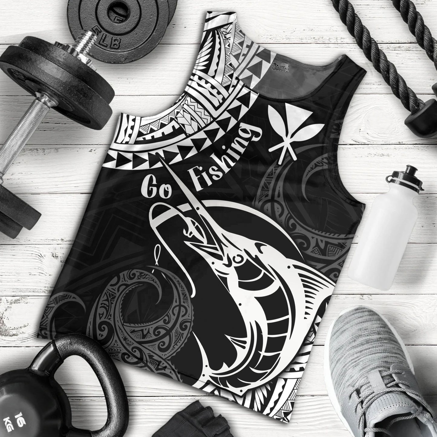 Hawaii Tank Top Go Fishing Polynesian Tribal Patterns