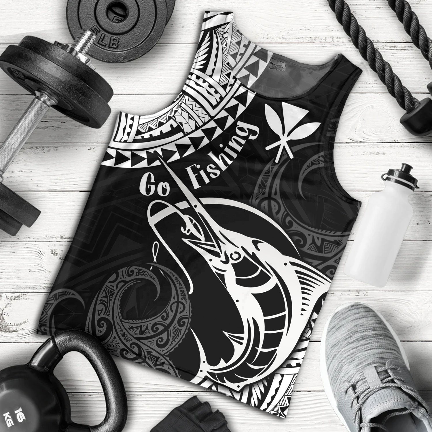 Hawaii Tank Top Go Fishing Polynesian Tribal Patterns