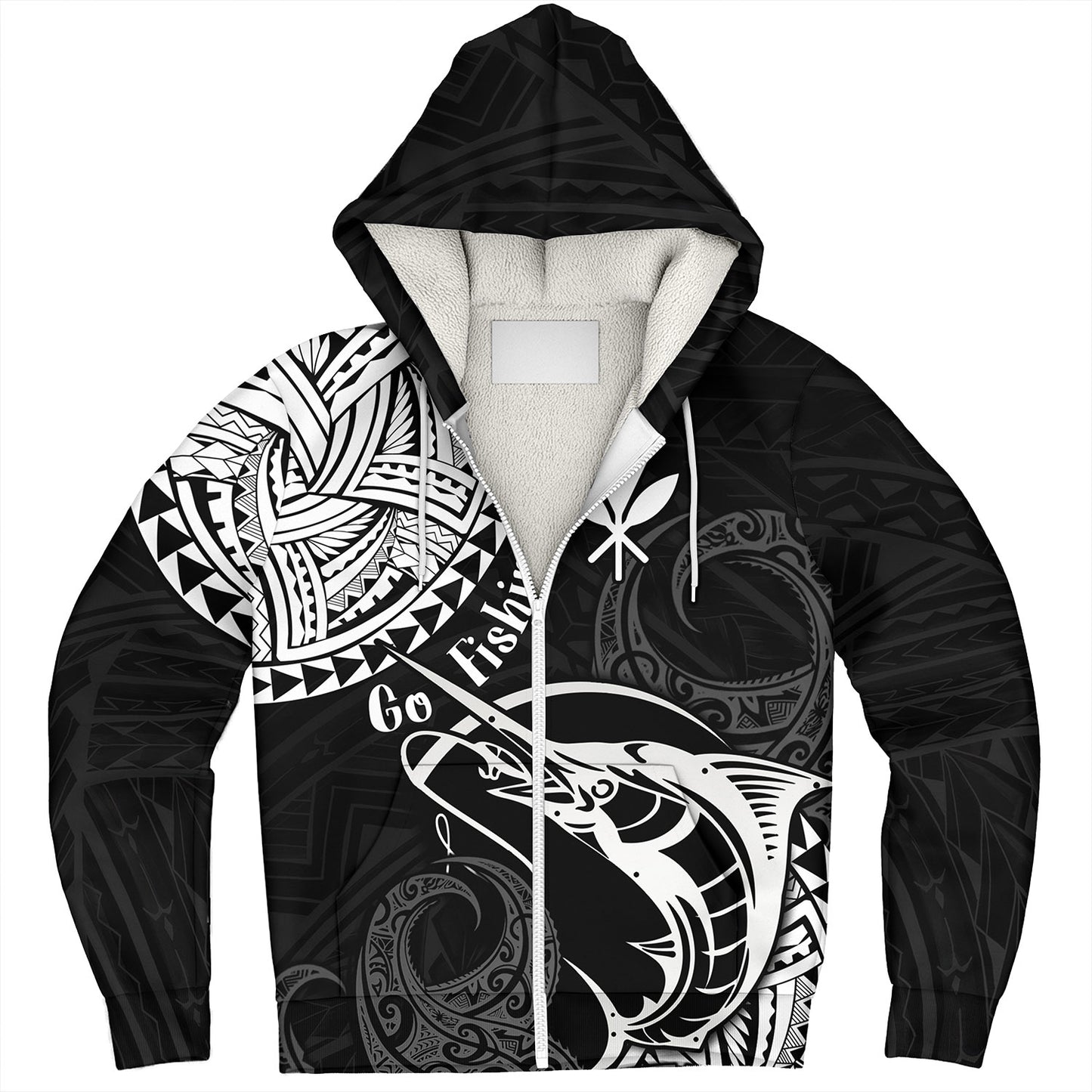 Hawaii Sherpa Hoodie Go Fishing Polynesian Tribal Patterns