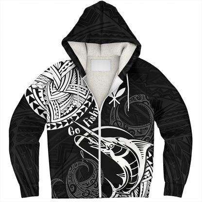 Hawaii Sherpa Hoodie Go Fishing Polynesian Tribal Patterns