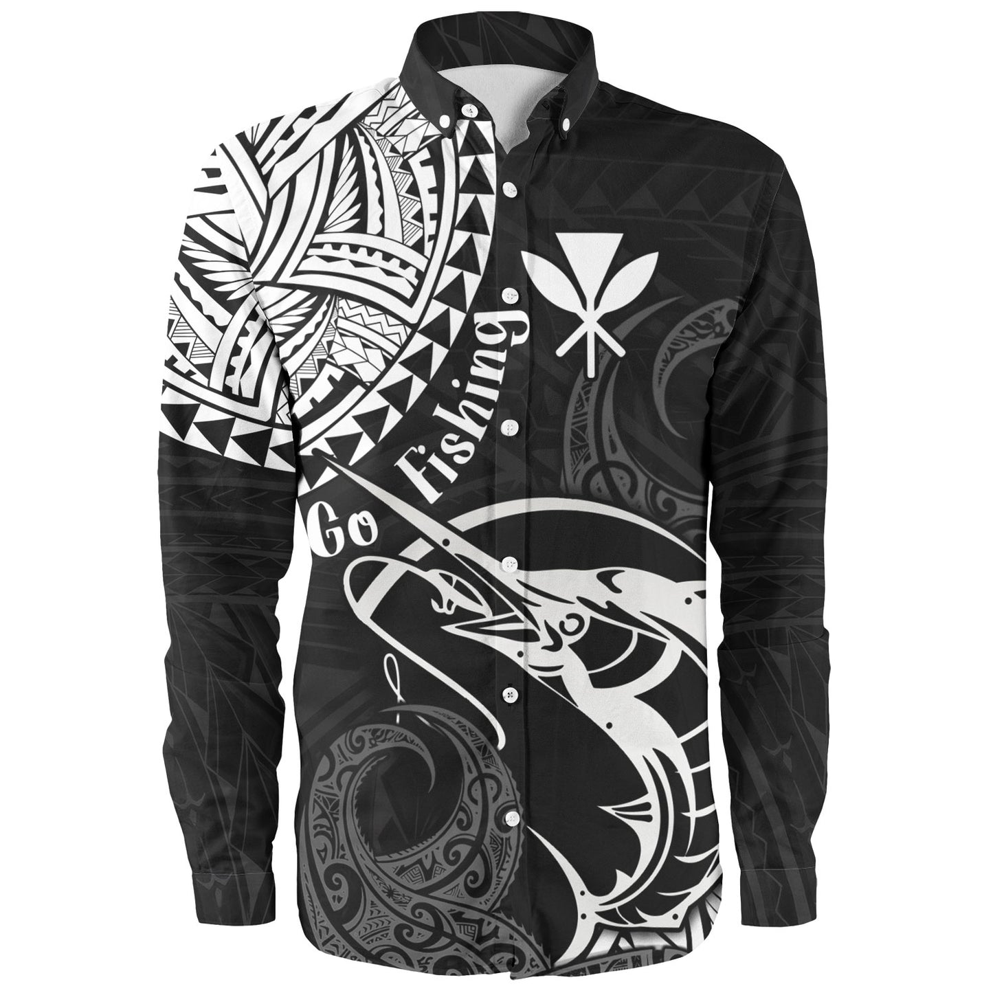 Hawaii Long Sleeve Shirt Go Fishing Polynesian Tribal Patterns