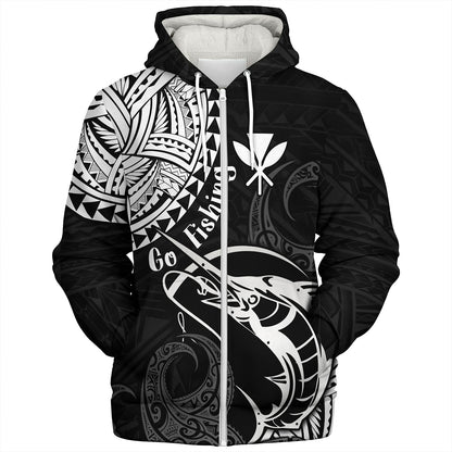 Hawaii Sherpa Hoodie Go Fishing Polynesian Tribal Patterns