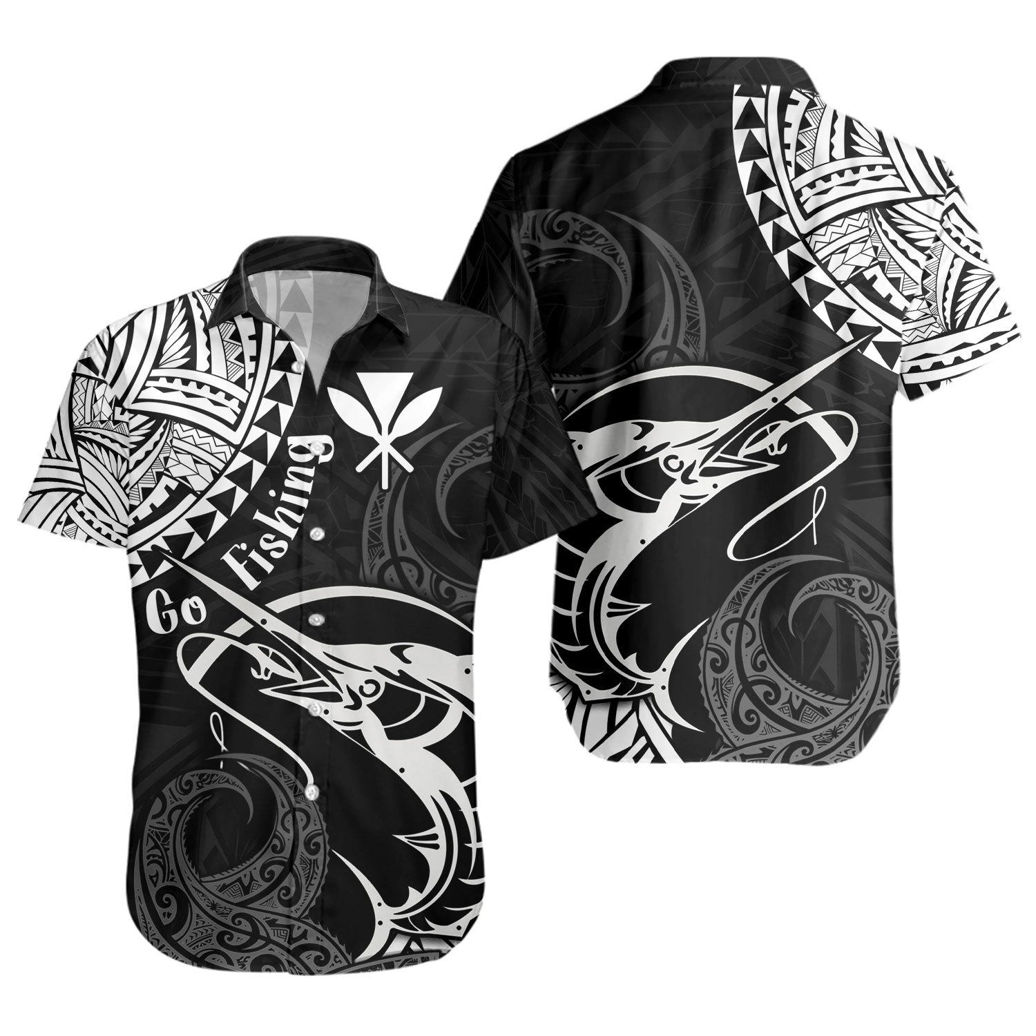 Hawaii Short Sleeve Shirt Go Fishing Polynesian Tribal Patterns